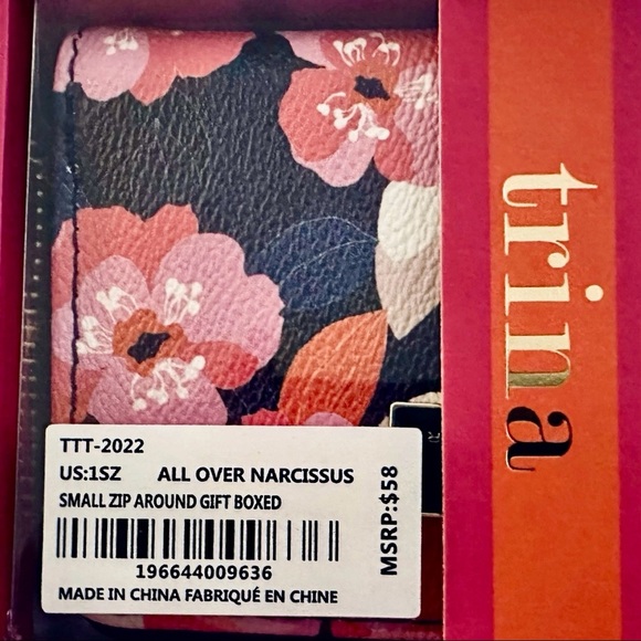NWT Trina Turk Vegan Leather Zip Around Wallet Navy Blue & Pink NEW IN GIFT BOX - Picture 6 of 9
